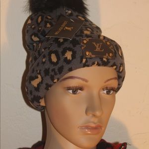 Blue cheetah beanie hat
